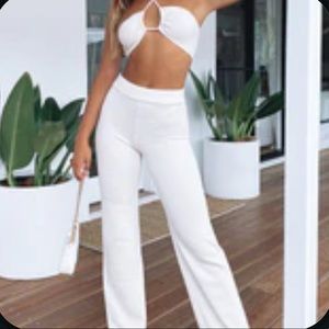 White fox flare cream pants